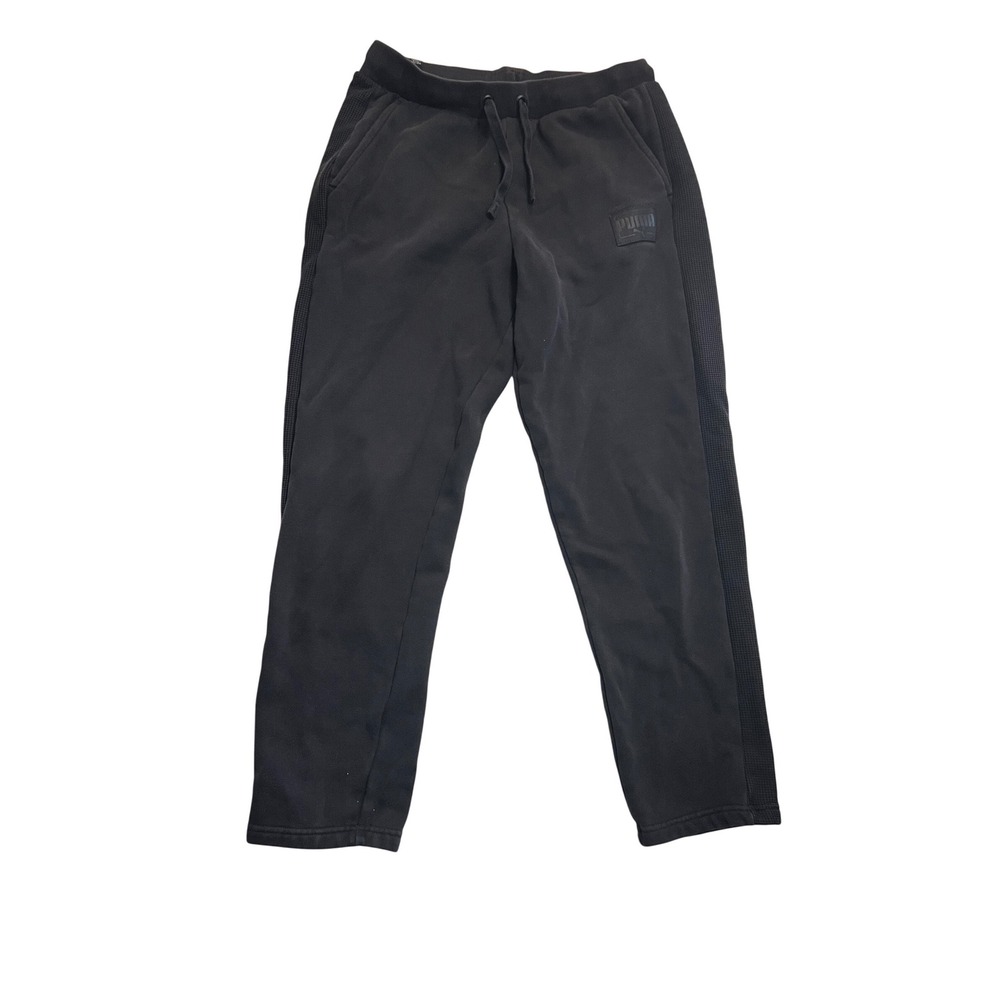 PUMA Womens Black Tapered Jogger Sweatpants Textured Side Panel Size Medium‎